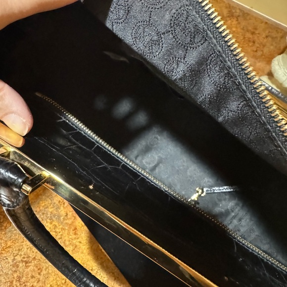 MICHAEL KORS LANA BLACK LEATHER CALF HAIR BLACK CROC ACCENT LARGE TOTE, Vintage - Picture 8 of 15